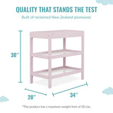 Dream On Me, Ridgefield Changing Table, Blush Pink and White, 33.5x16x33.5 Inch