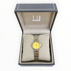 Dunhill Swiss Two-Tone Silver and Gold Tone Case Bracelet with Gold Dial Crystal Marker Ladies Watch 28mm