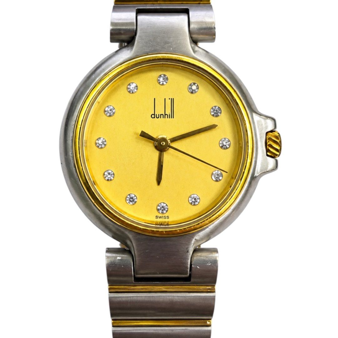 Dunhill Swiss Two-Tone Silver and Gold Tone Case Bracelet with Gold Dial Crystal Marker Ladies Watch 28mm
