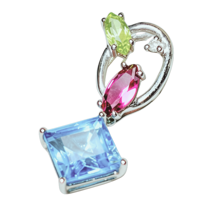 750WG 4 Gemstone Cluster Pendant 1.3GM