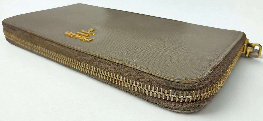 Prada Saffiano Metal Long Zip Around Wallet 1M0506 Grey