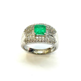 PT900 Emerald & Diamond Ring