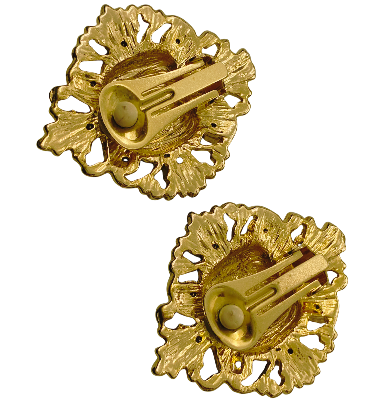 Gold Tone Metal Green Oval Crystal ClipOn Earrings