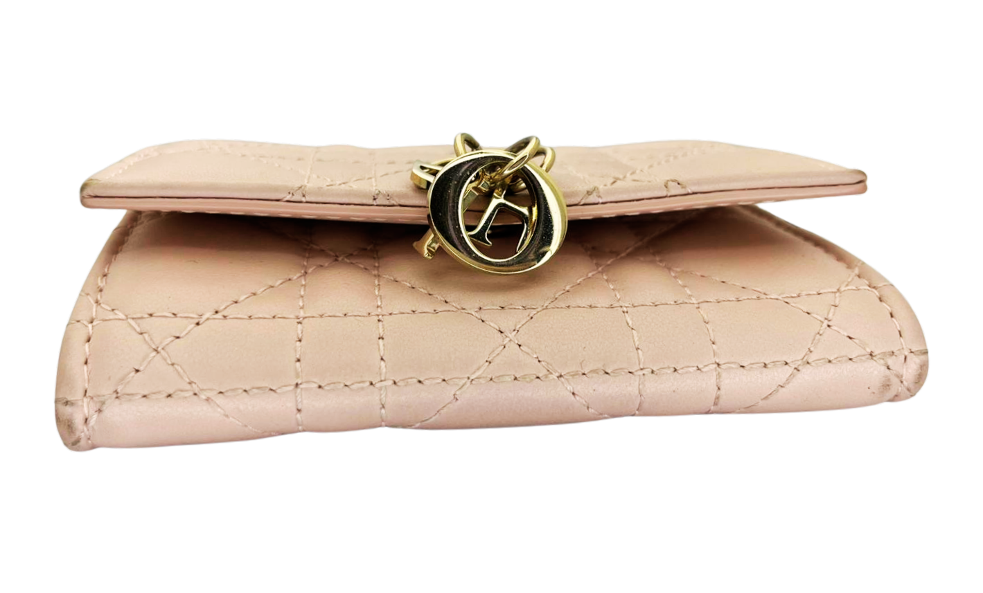 Dior My Dior Glycine Wallet Powder Pink Cannage Lambskin With D I O R Charms