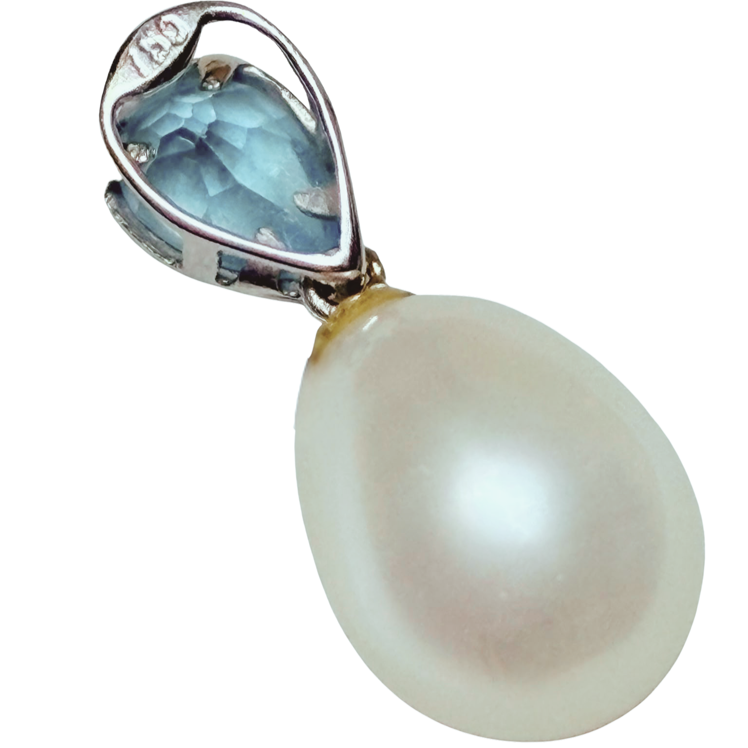 750WG Peart And Aquamarine Pendant 1.4GM