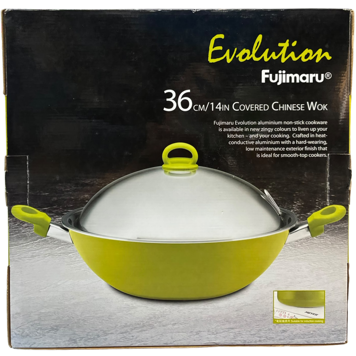 Meyer Fujimaru Evolution 36cm Covered Chinese Wok Lime Green