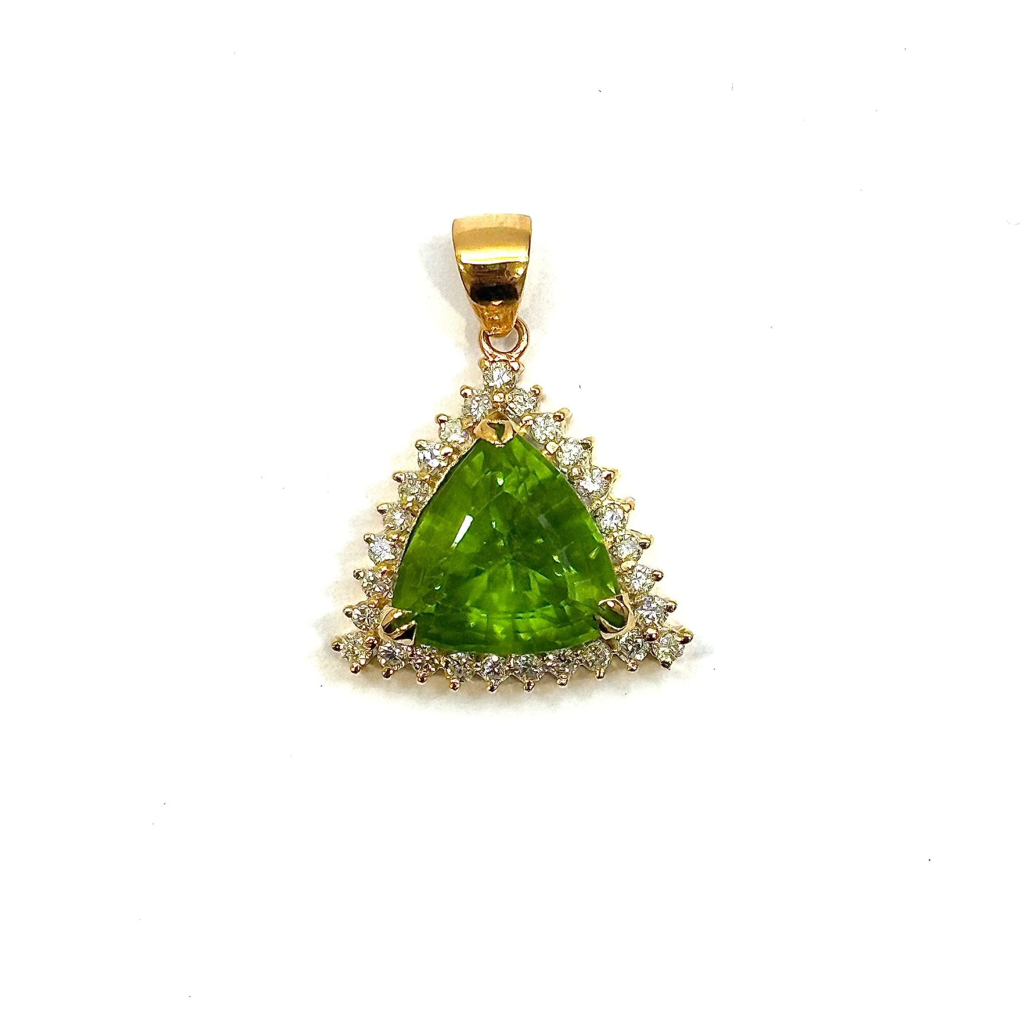 18KYG Natural Peridot & Diamond Pendant Main image
