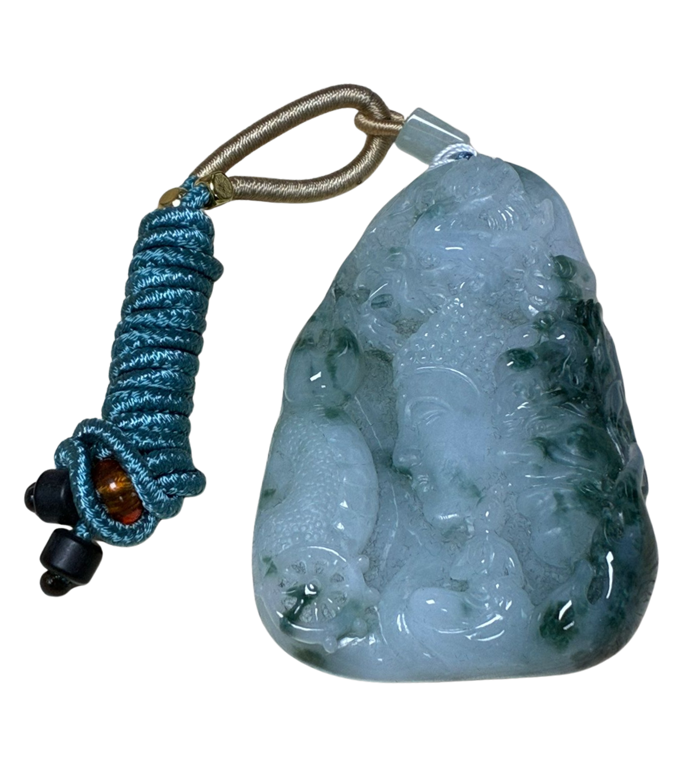 Carved Buddha And Dragon Green Jadeite Pendant With Cord Necklace Main image