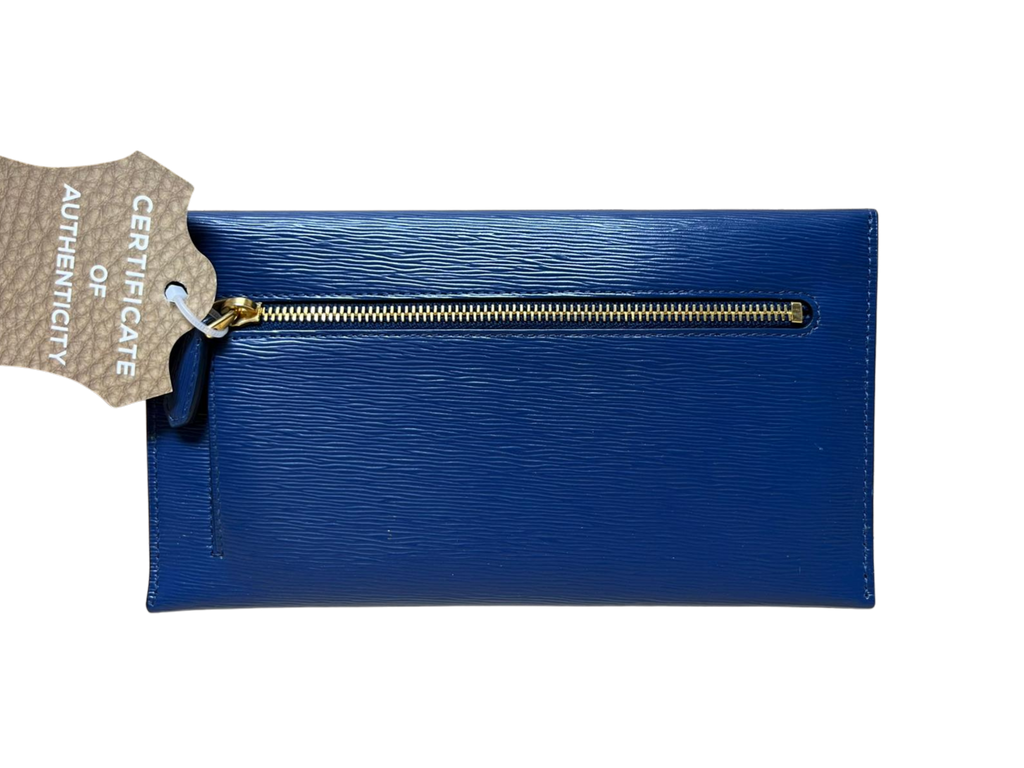 Prada 1MF175 Vitello Move Leather Envelope Wallet With Flap Bluette