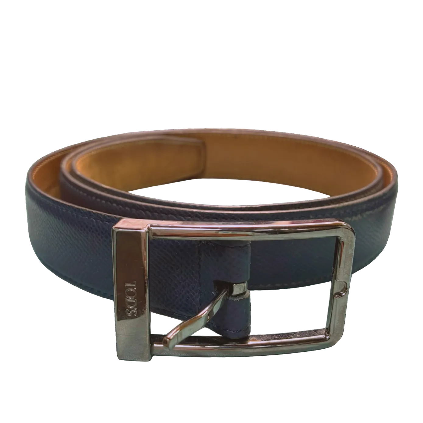 Tods Navy Blue Leather Belt SilverToned Metal Buckle 100cm Main image