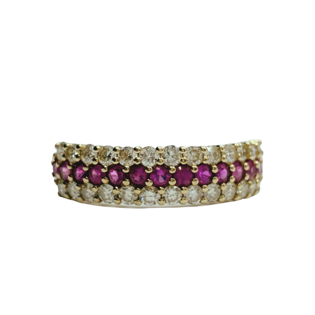 750YG Multi Row Ruby and Diamond Ring 2.3G