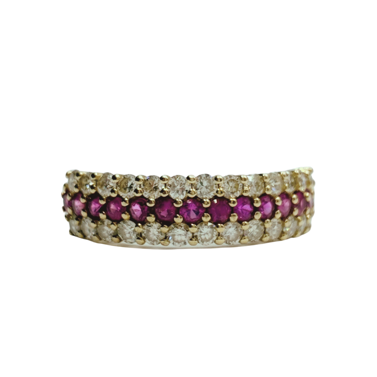 750YG Multi Row Ruby and Diamond Ring 2.3G