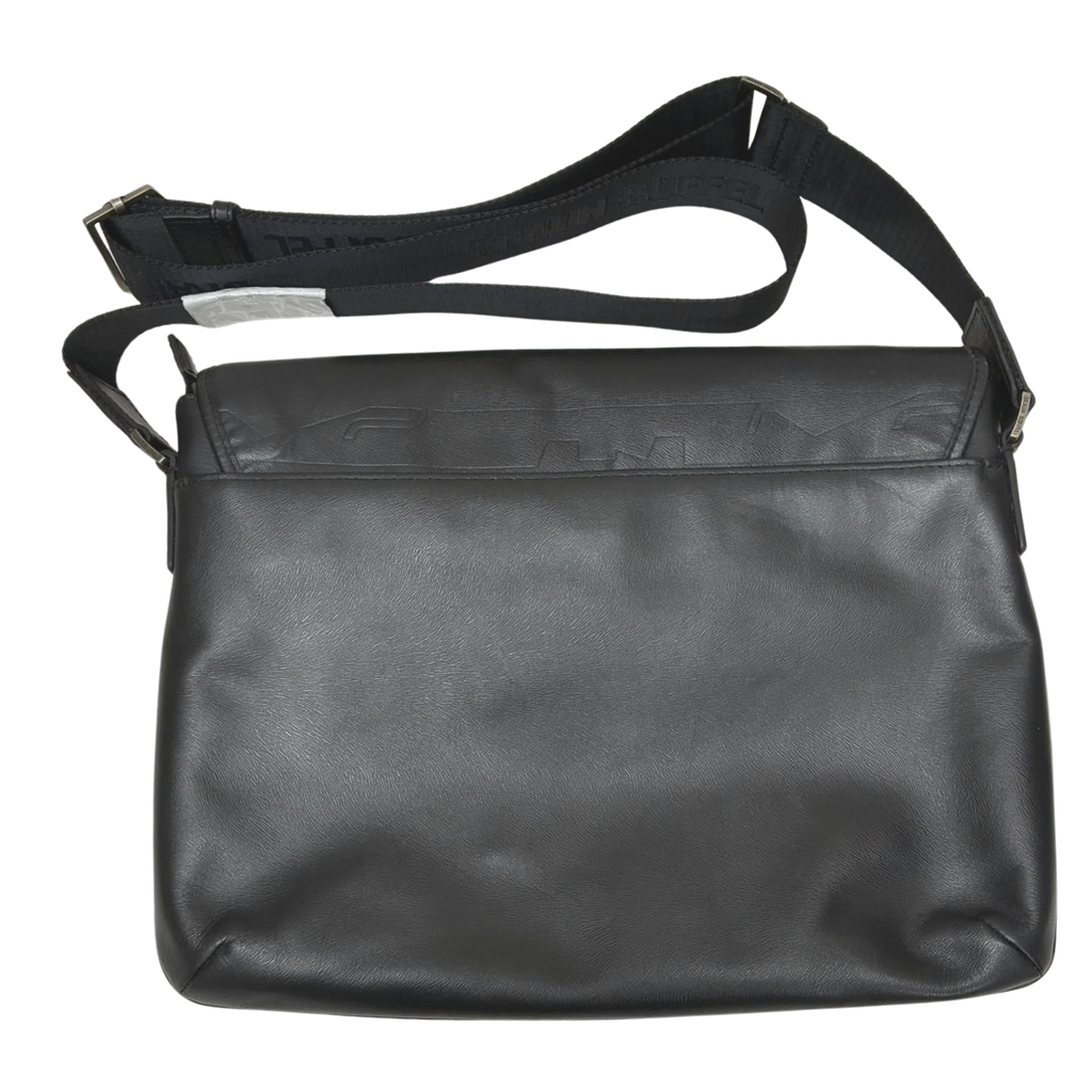 Braun Buffel Black Leather Messenger Bag Embossed Wave Pattern Flap