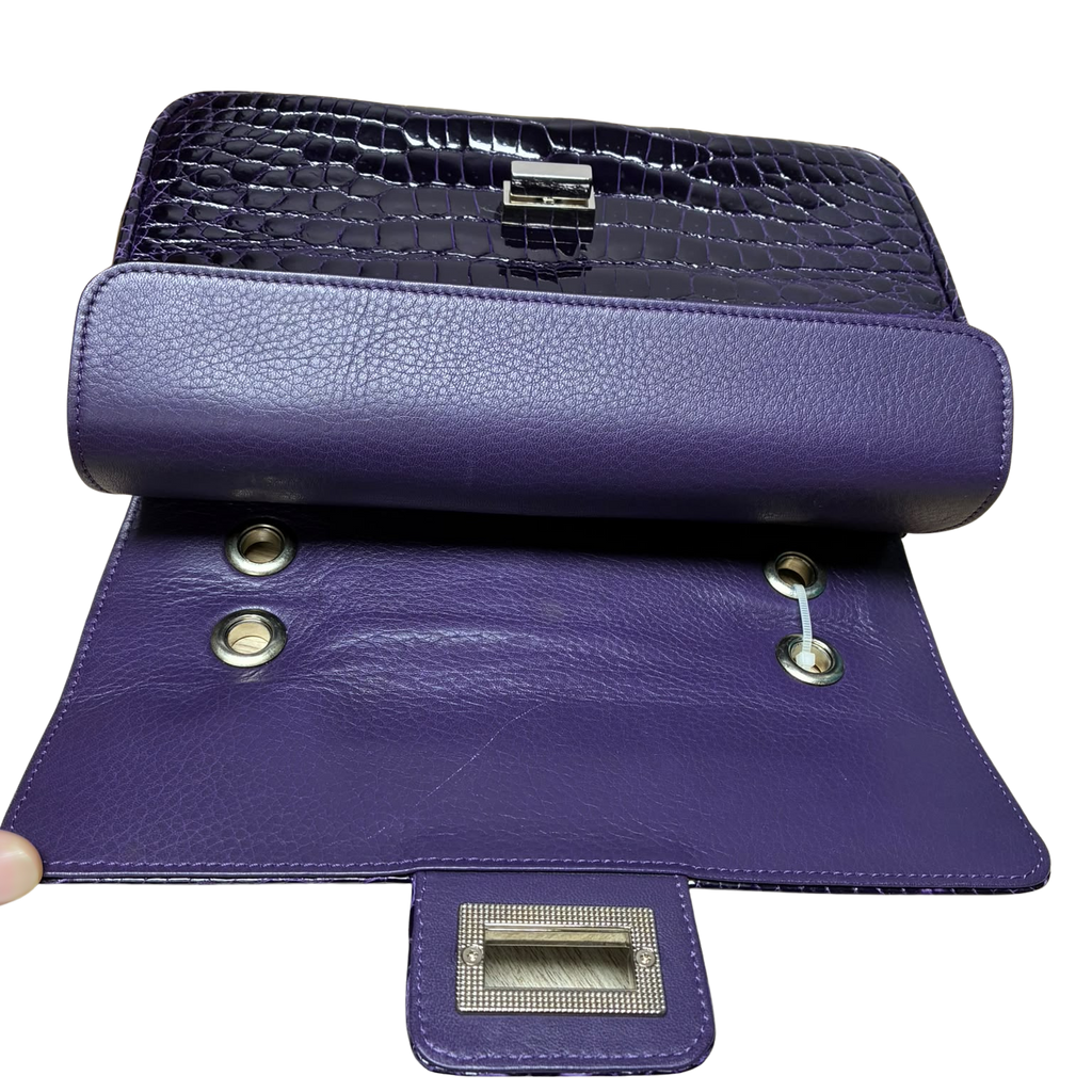 Purple Crocodile Skin Leather Shoulder Bag