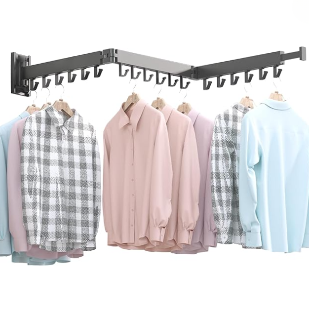 BOQORAD Wall Mounted Clothes Hanger Rack Dark Grey