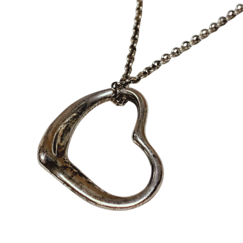 Tiffany And Co Elsa Peretti Open Heart Pendant Necklace Sterling Silver 4.7G