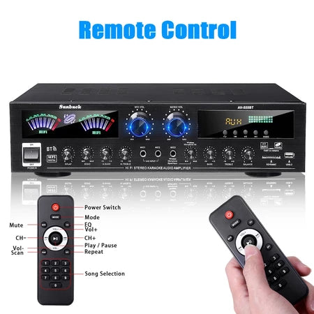 Sunbuck Audio Amplifier Bluetooth 5.0 Microphone HiFi USB MP3 Player - AV-555BT - Black