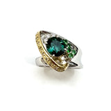 PT900/750YG Green Tourmaline, Tsavorite Garnet & Diamond Ring