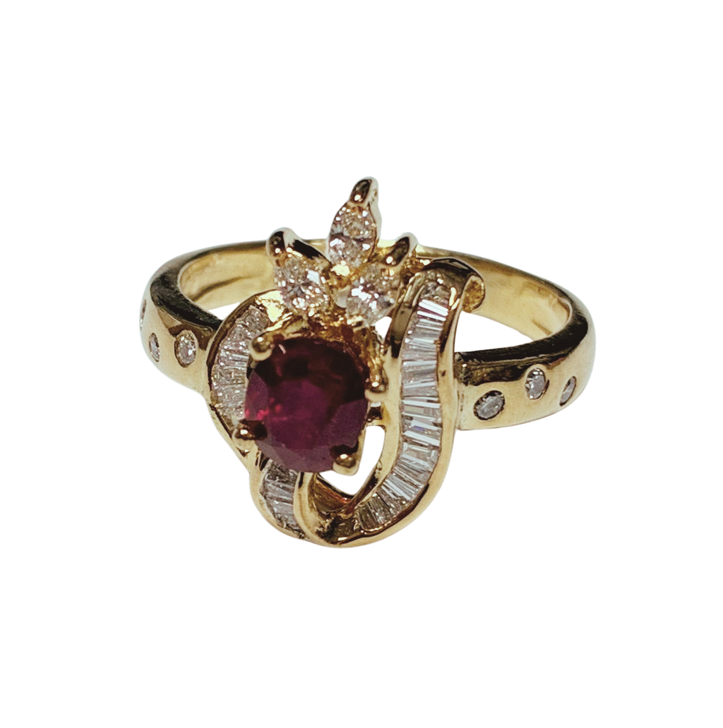 750YG Ruby With Diamonds Ring 4.9GM