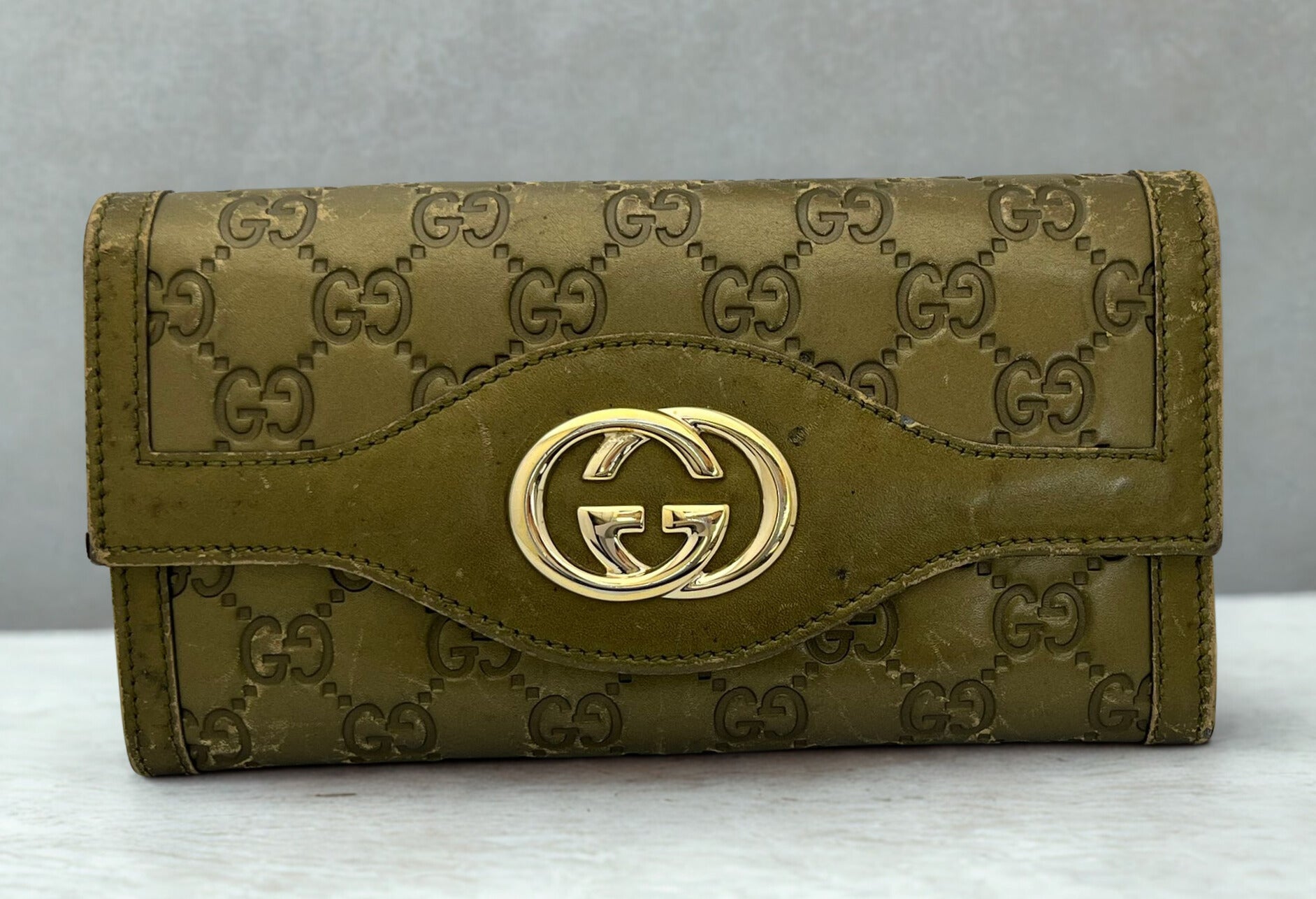 Gucci Olive Green Guccissima Leather Sukey Continental Wallet 282434 Main image
