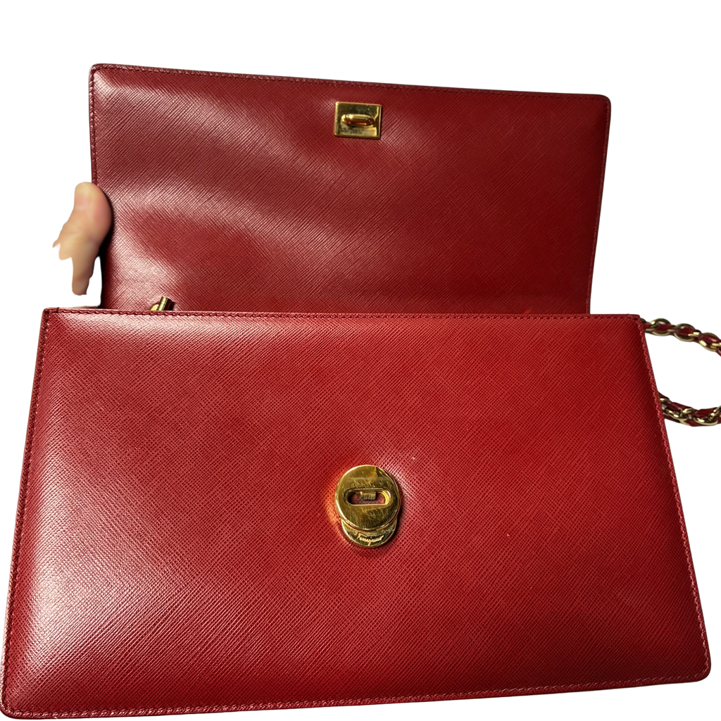 Salvatore Ferragamo Ginny Saffiano Vara Bow Shoulder Bag