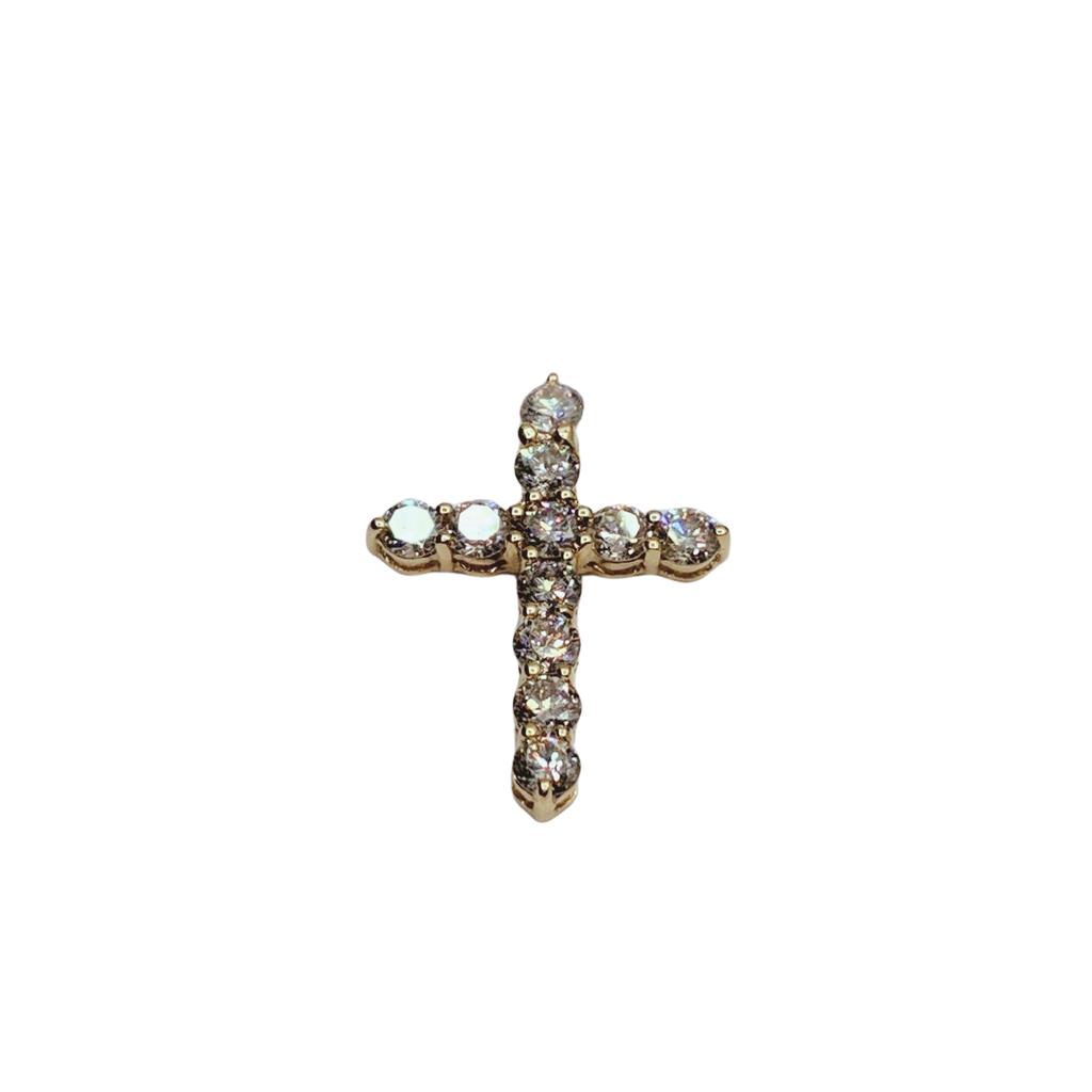 750YG Round Brilliant Cut Diamonds Cross Pendant Set 0.5G