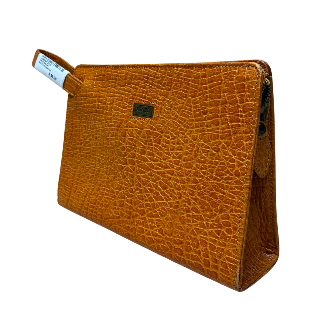 Kenzo Clutch Tan Brown Crocodile Embossed Leather