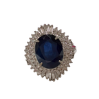PT900 Oval Cut Sapphire Ring With Diamond Halos 7.7GM