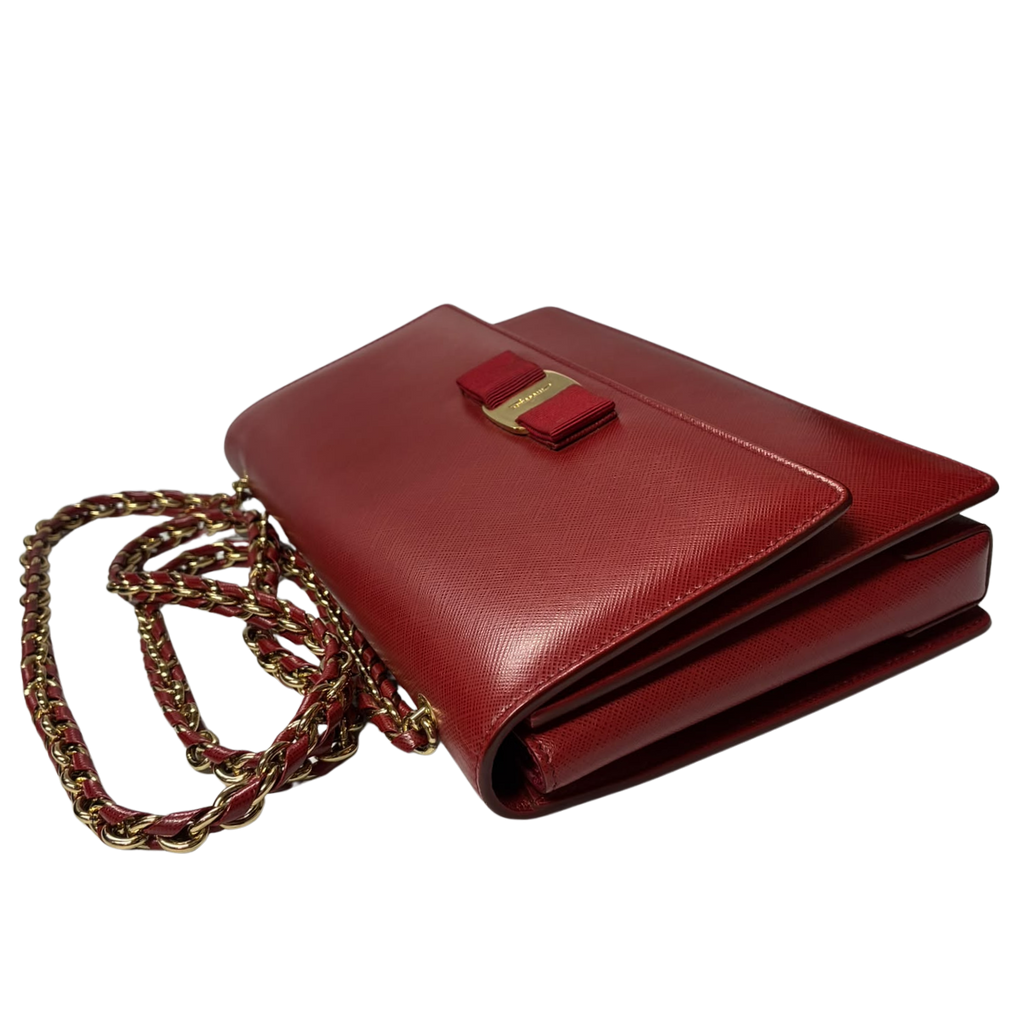 Salvatore Ferragamo Ginny Saffiano Vara Bow Shoulder Bag