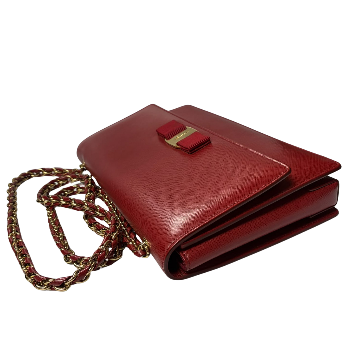 Salvatore Ferragamo Ginny Saffiano Vara Bow Shoulder Bag