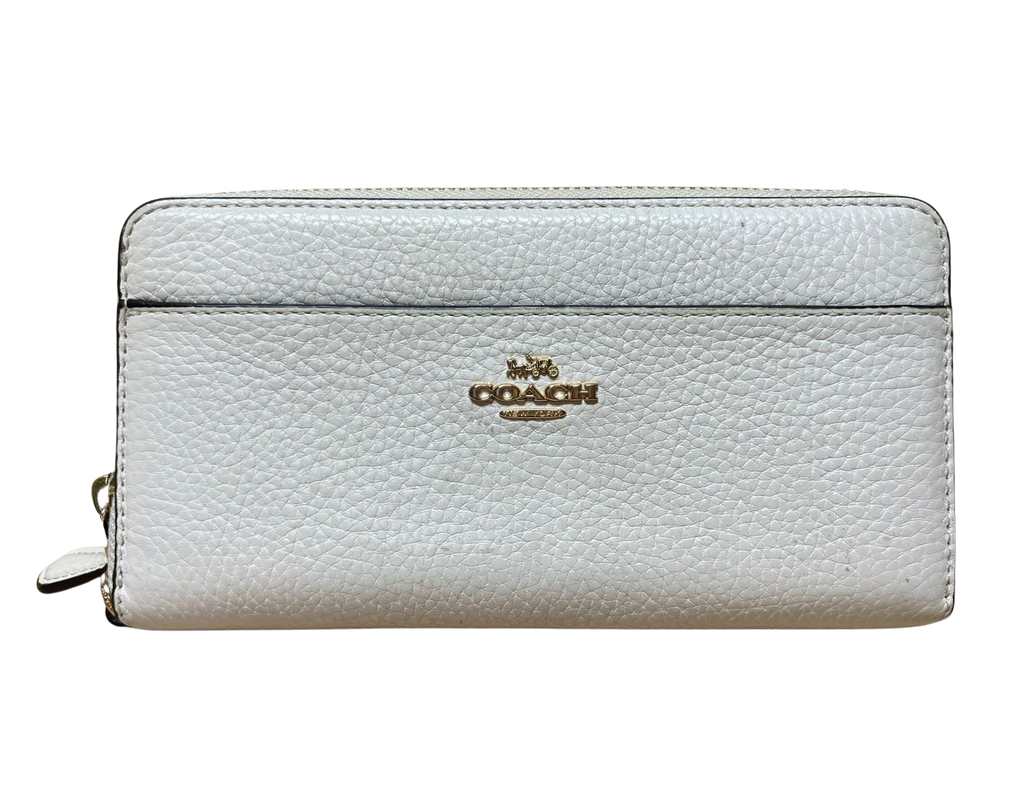 Coach Wallet Accordion Zip Pebble Leather Off White
