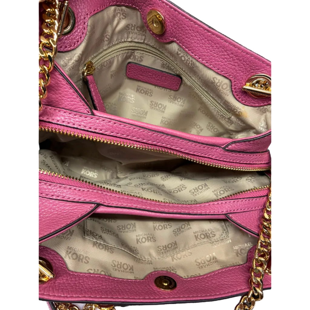 Michael Kors Jet Set Item Medium Chain Shoulder Bag Vibrant Pink Textured Leather
