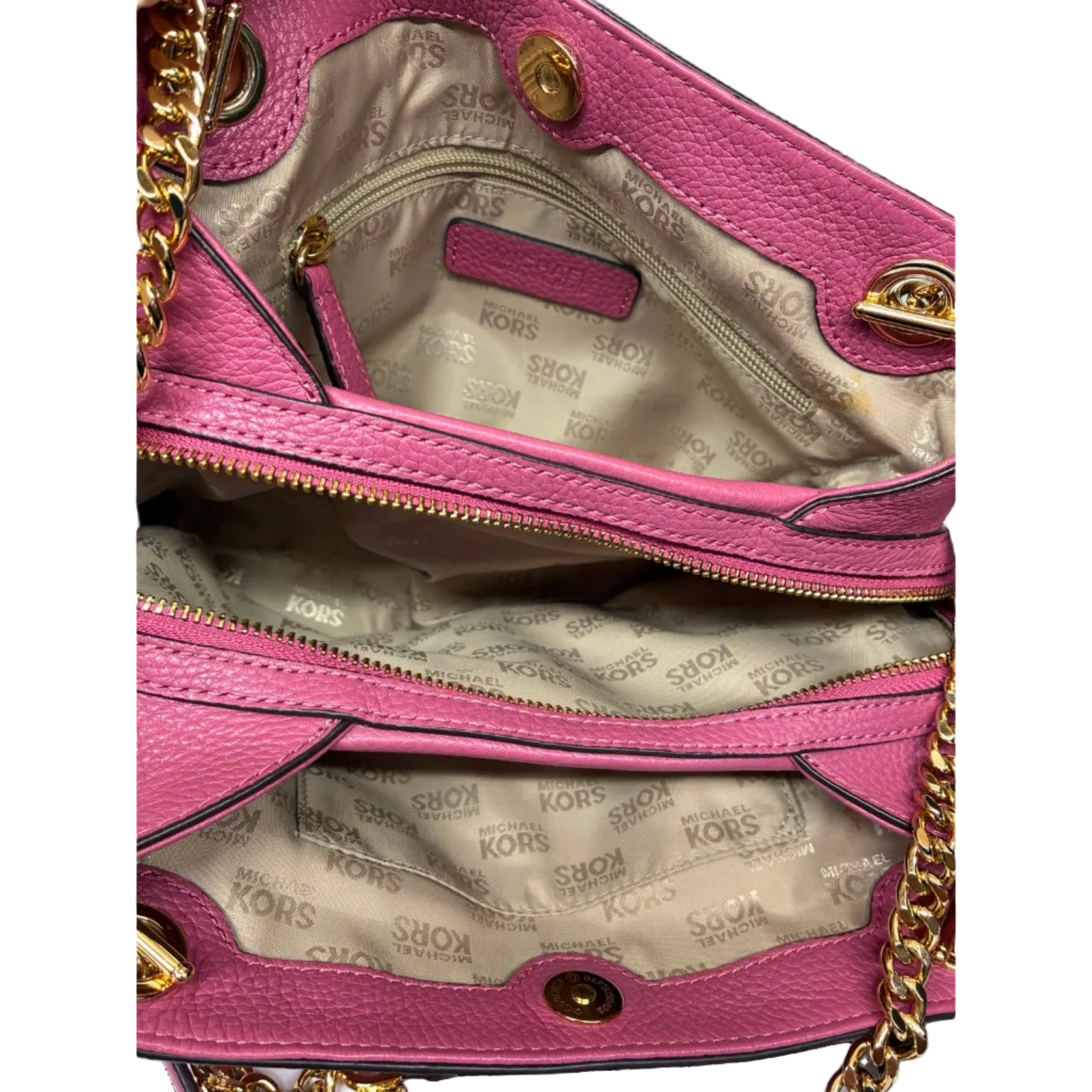 Michael Kors Jet Set Item Medium Chain Shoulder Bag Vibrant Pink Textured Leather