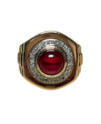 750YG Red Stone And Diamond Mens Signet Style Ring 8.9GM