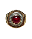 750YG Red Stone And Diamond Mens Signet Style Ring 8.9GM