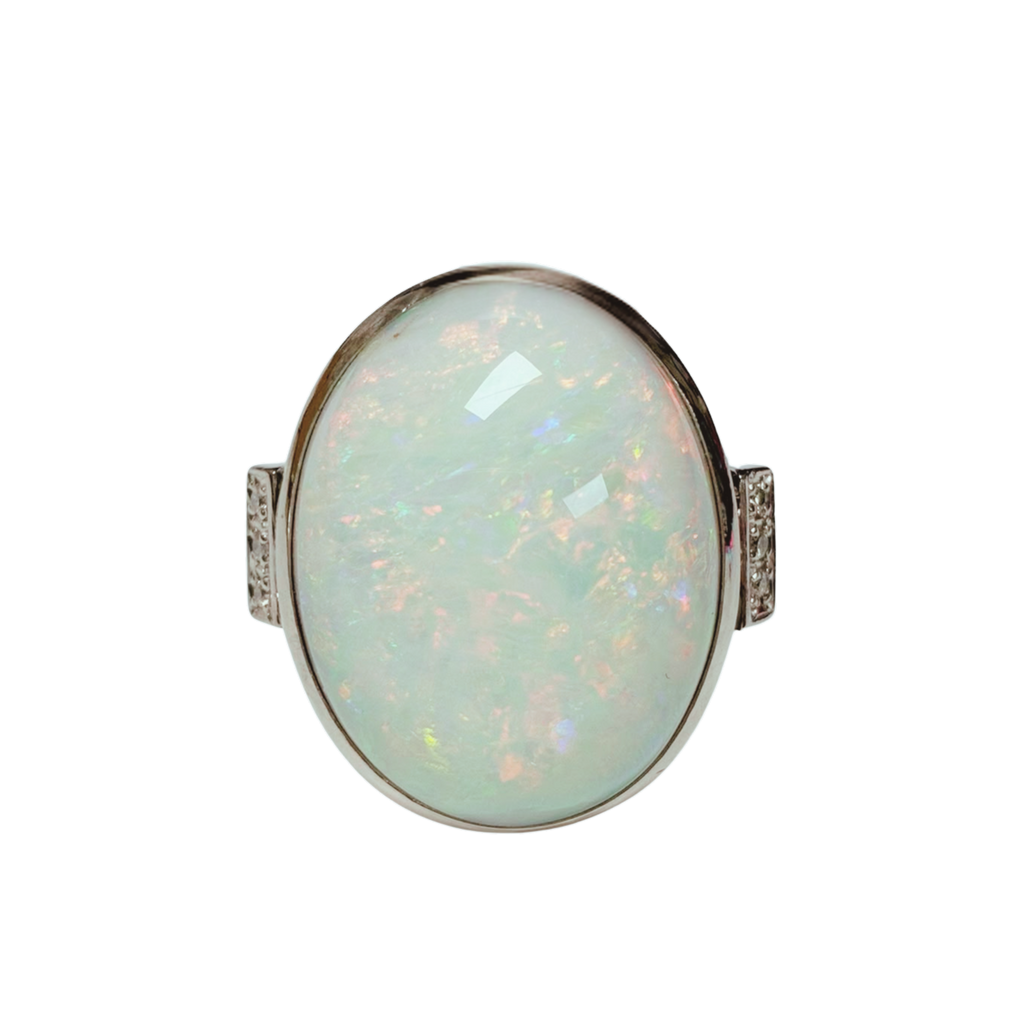 PT900 Cabochon Cut Opal And Diamond Cocktail Ring 19.0G Size 17