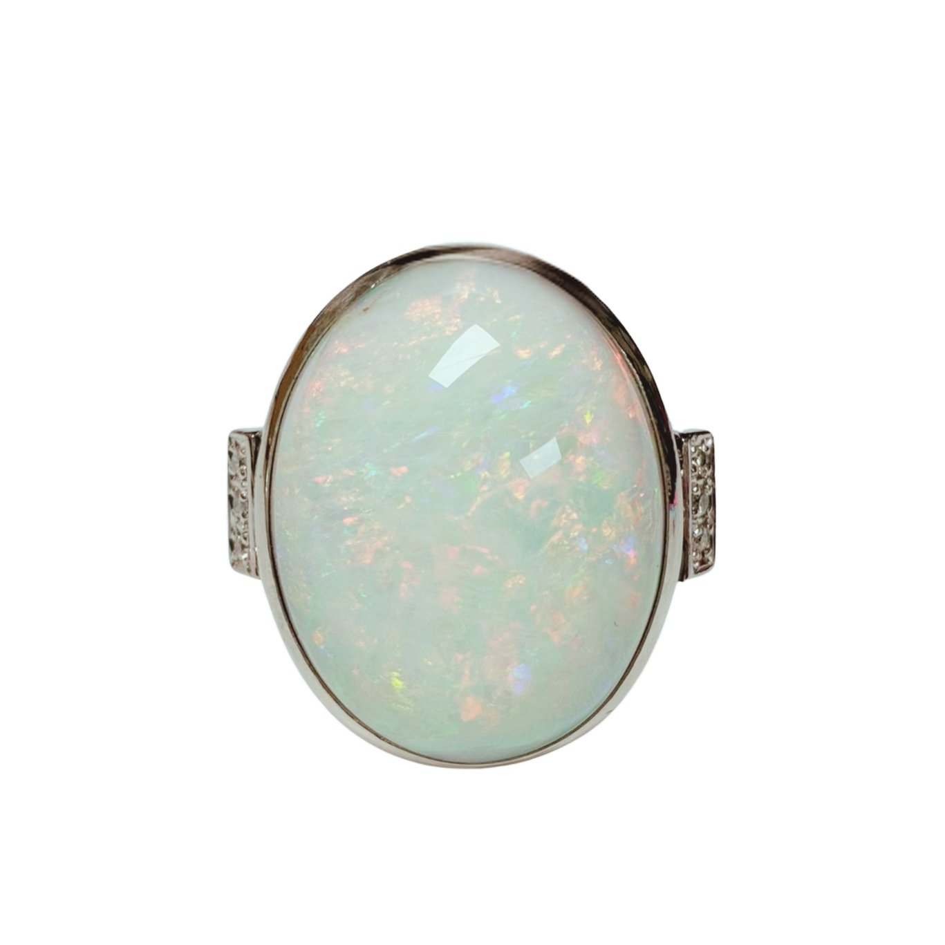 PT900 Cabochon Cut Opal And Diamond Cocktail Ring 19.0G Size 17