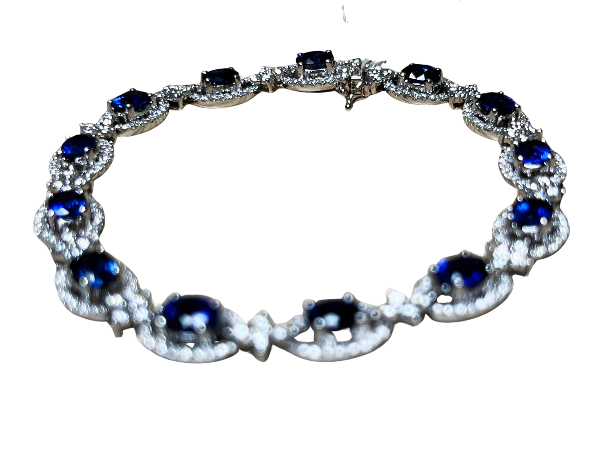 18K White Gold Blue Sapphire Diamond Bracelet 13.0GM