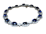 18K White Gold Blue Sapphire Diamond Bracelet 13.0GM