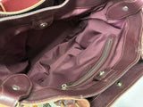Tods Flower Hobo Bag Pink Canvas Burgundy Leather Trim