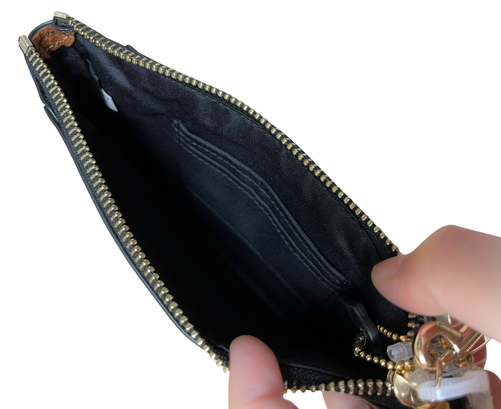Coach Morgan F64848 Clutch Wristlet Black Saddle Brown Leather