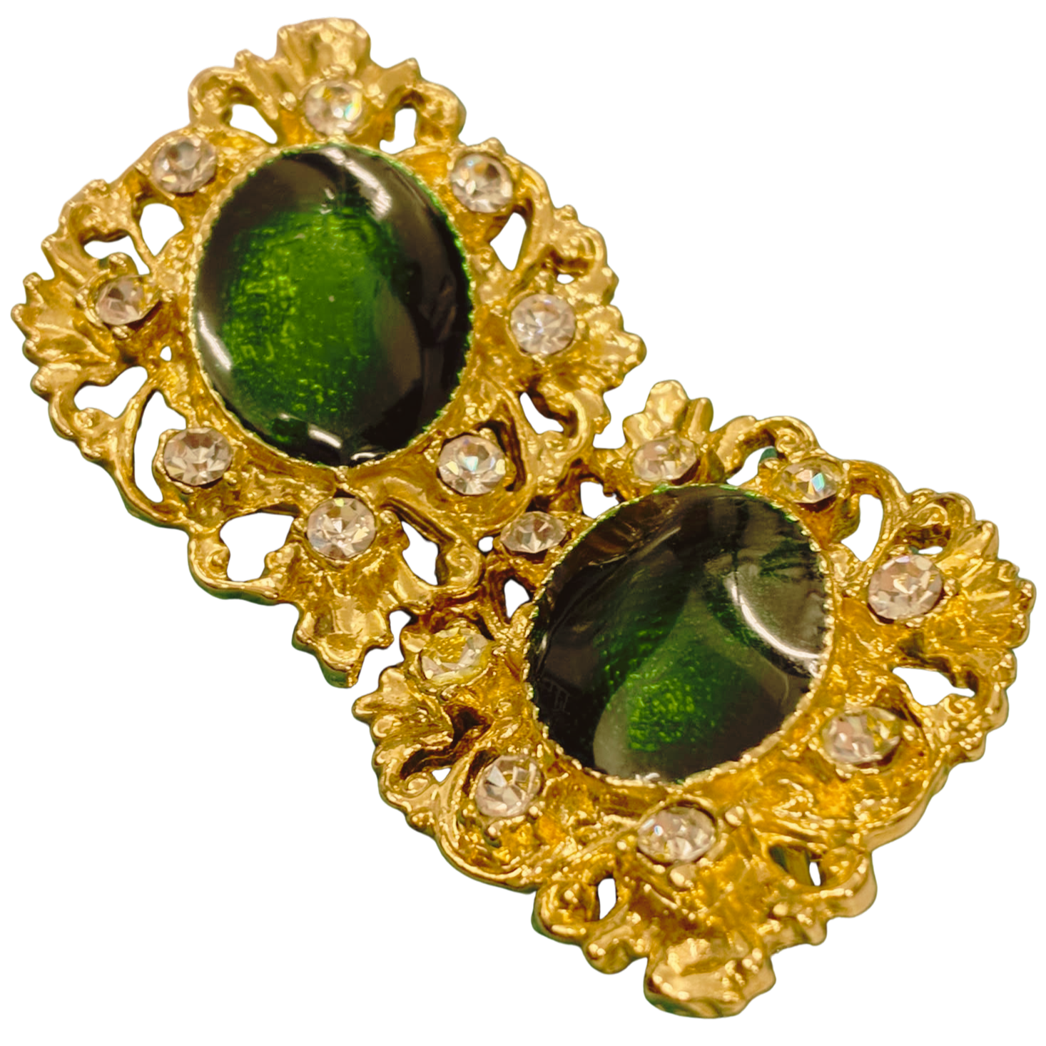 Gold Tone Metal Green Oval Crystal ClipOn Earrings Main image