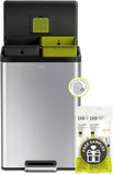 EKO EcoCasa II Dual Compartment Rectangular Kitchen Step Trash Can Recycler, (20L+20L), Brushed Stainless Steel Finish (EK9138MT-20L+20L)