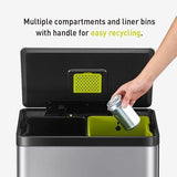 EKO EcoCasa II Dual Compartment Rectangular Kitchen Step Trash Can Recycler, (20L+20L), Brushed Stainless Steel Finish (EK9138MT-20L+20L)