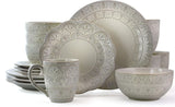 Elama Elegant Round Embossed Stoneware Dinnerware Dish Set 16 Piece White