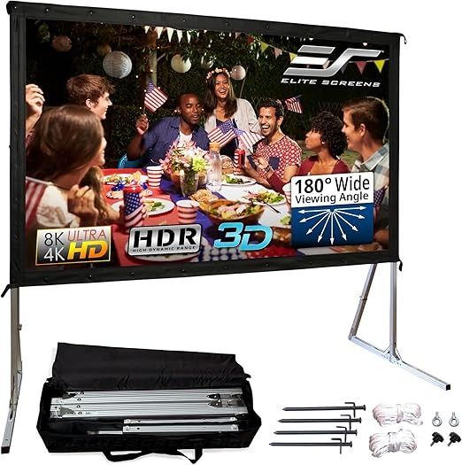 Elite Screens Yard Master 2, 90 inch Outdoor Projector Screen with Stand 16:9, 8K 4K Ultra HD 3D Fast Folding Portable Movie Theater Cinema 90" Indoor Foldable Easy Snap Projection Screen, OMS90H2