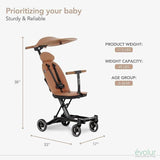 Evolur Cruise Rider Stroller with Canopy, Lightweight Umbrella Stroller with Compact Fold, Easy to Carry Travel Stroller - Cognac
