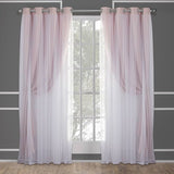 Exclusive Home Catarina Layered Solid Room Darkening Blackout and Sheer Grommet Top Curtain Panel Pair, 52"x96", Rose Blush