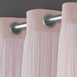 Exclusive Home Catarina Layered Solid Room Darkening Blackout and Sheer Grommet Top Curtain Panel Pair, 52"x96", Rose Blush