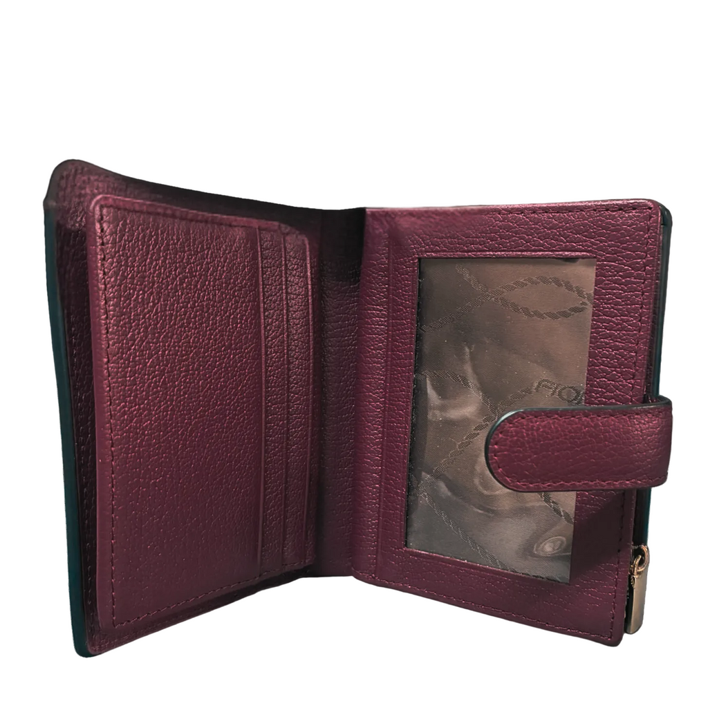 FION Pebbled Leather BiFold Wallet Raspberry